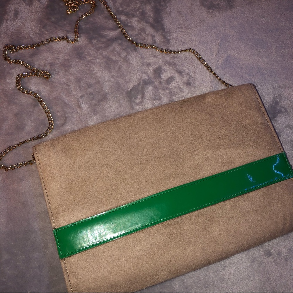 H&M light nude/ cream with green strip purse/clutch